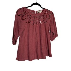NWT Loft Mauve Eyelet Neckline Half Sleeve Blouse Top Shirt Size XS